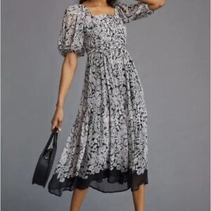 Anthropology Smocked Square necked chiffon dress